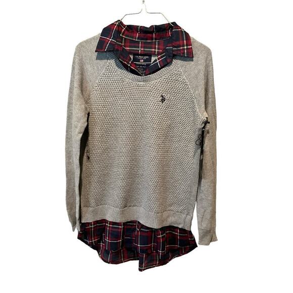 U.S Polo Association Polo Shirt Womens Medium Gray Cotton Raglan Sleeve Collared - Picture 1 of 4